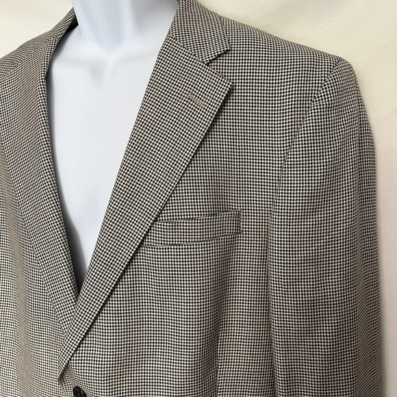T Harris London Sport Coat Mens Blazer Size 46L Houndstooth Silk Wool Tan - Picture 3 of 13
